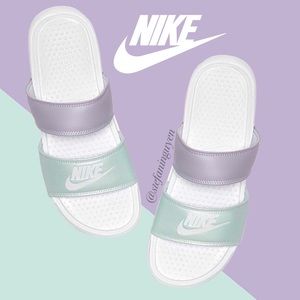 mint green nike slides